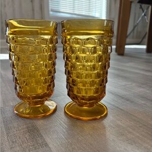 Set of 2 Indiana Glass Co Amber Whitehall Footed 6” Tumbler with Flared Rims